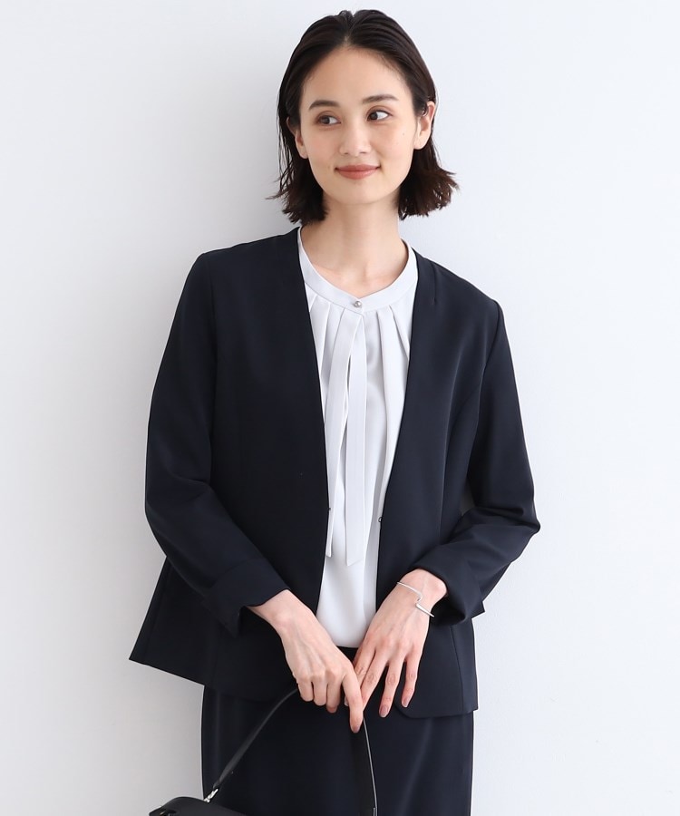 定番スーツ/洗える/UVケア】ストレッチノーカラージャケット