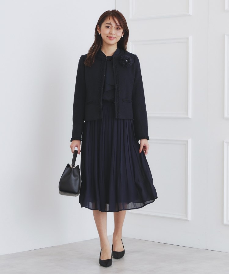 通勤・セレモニー/セットアップ対応＞ノーカラーツイードジャケット