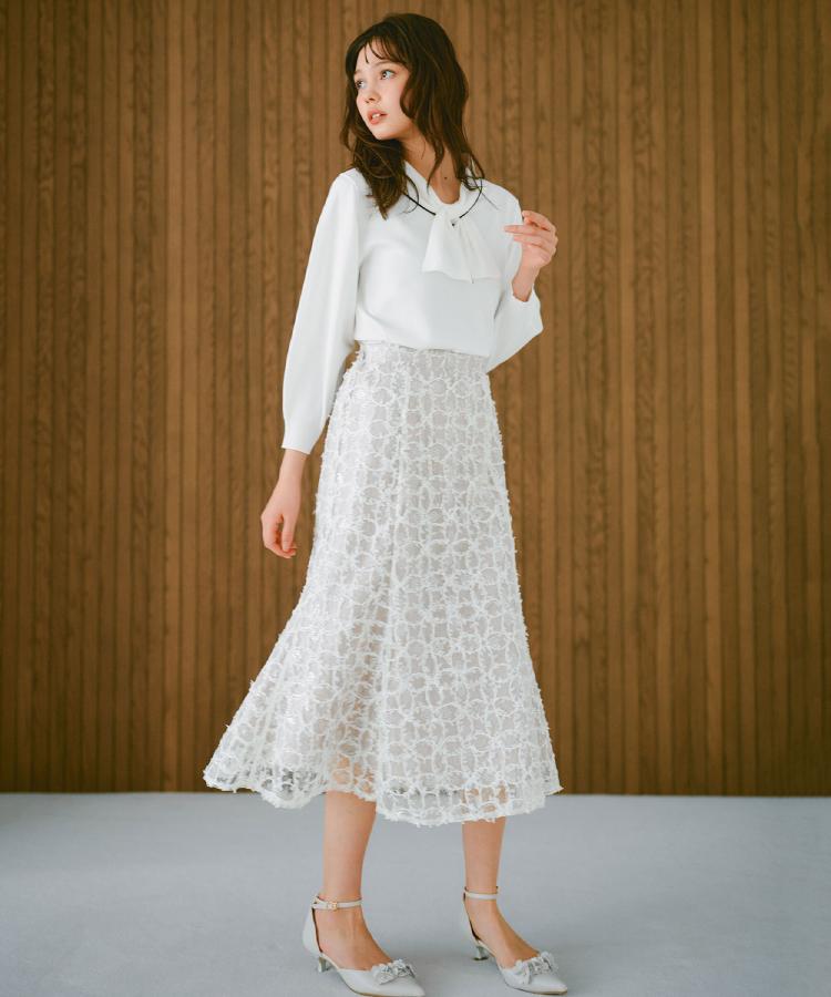 フラワーレース刺繍マーメイドスカート【洗濯機洗い可】（ミモレ