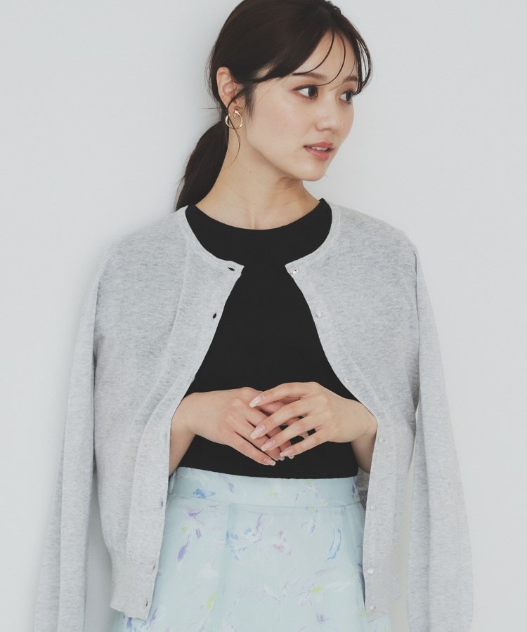 7色展開/XS-LLサイズ》ビジューボタンクルーネックカーディガン【洗濯