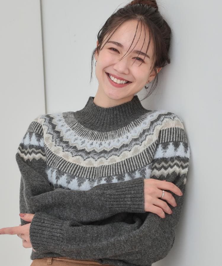 洗濯機可/S-LL】配色が大人かわいい フェアアイル柄求心ニット（ニット