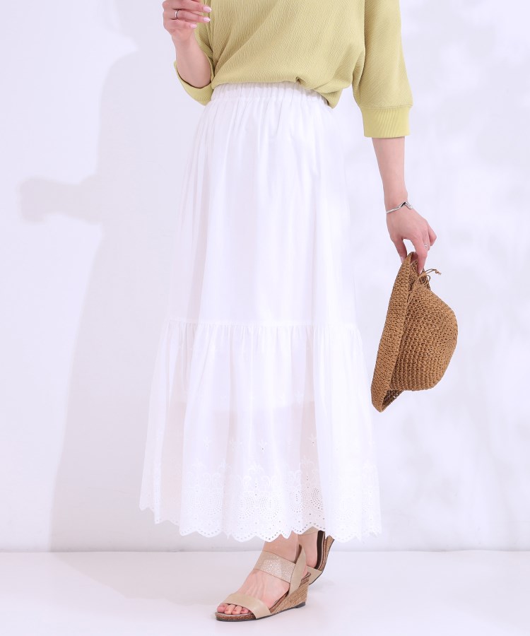 スカラップレースが華やか コットンティアードスカート（マキシ