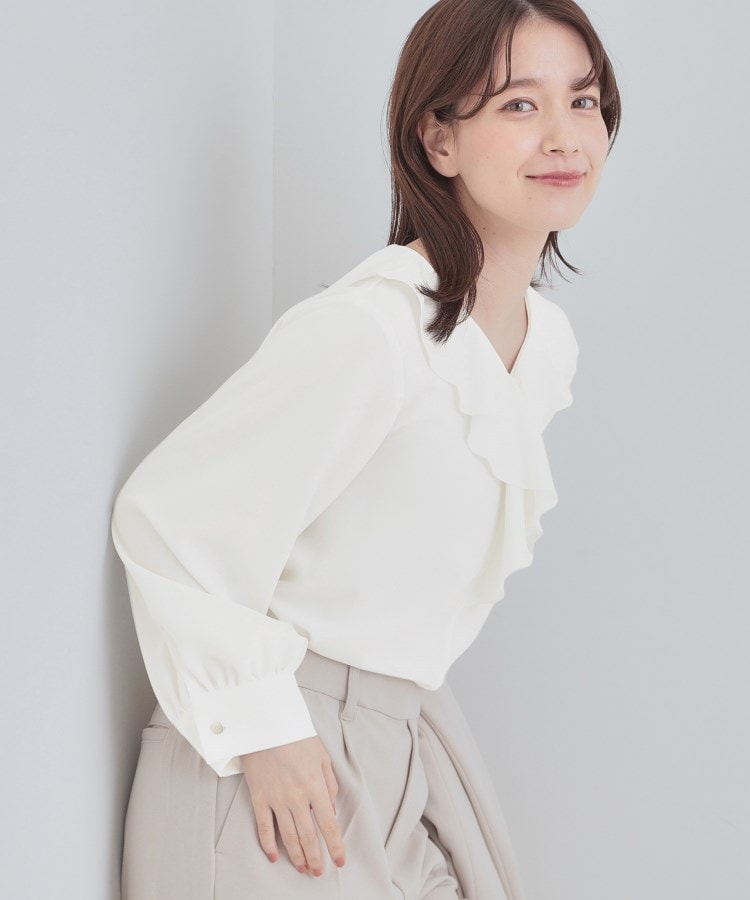 洗濯機可/S-LL】お顔周りを華やかに。フリル襟ブラウス（シャツ