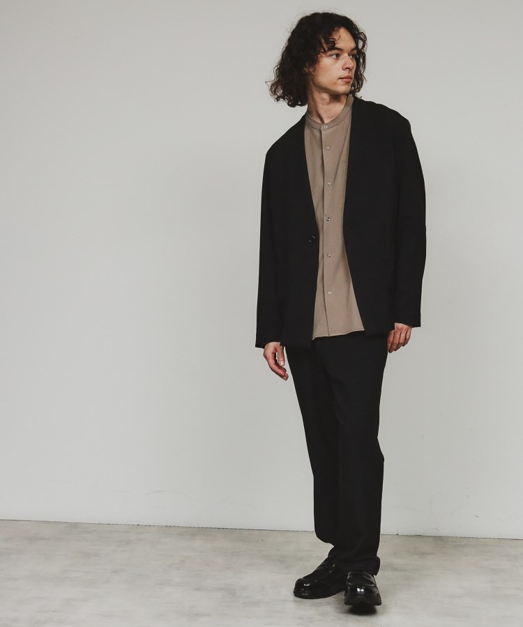 セットアップ対応】ポリツイルノーカラージャケット（ノーカラー