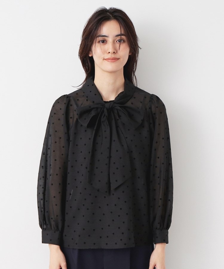 入卒/セレモニー/洗える】フロッキードットリボンブラウス（シャツ