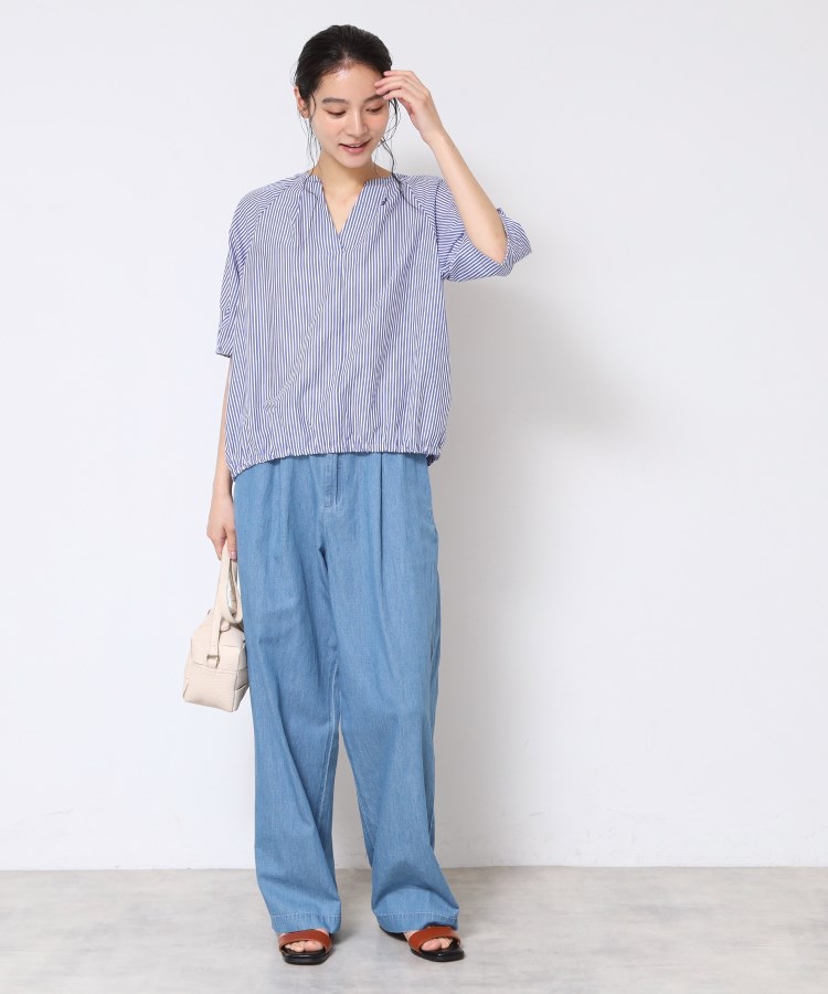 洗える・4サイズ展開】パフスリーブ五分袖ブラウス（XS～L）（シャツ