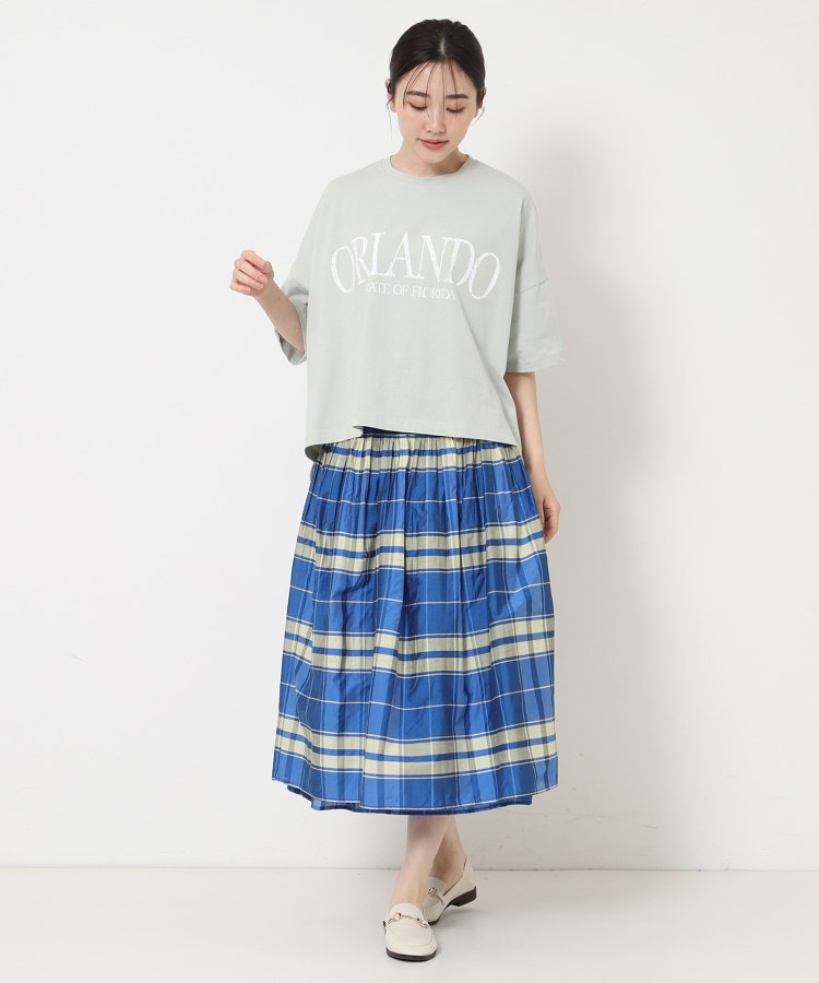 チェック＋ストライプリバーシブルスカート（マキシ・ロングスカート