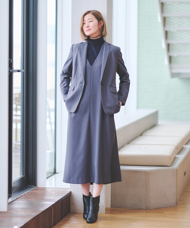 洗える】Vネックワンピース【ストレッチ／セットアップ着用可