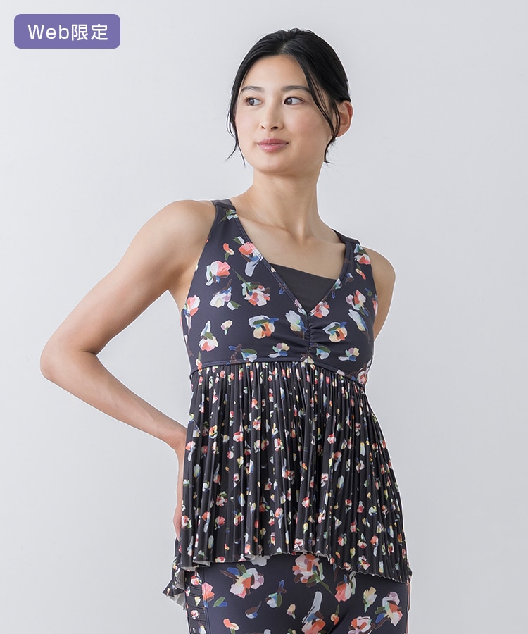 SUKALA】ローズプリントプリーツタンクトップ(XS・S・M・L・LLサイズ