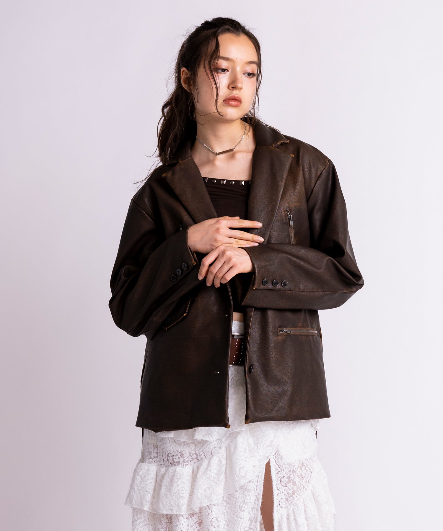 ピグメントフェイクレザーテーラードジャケット｜ACLENT（アクレント）