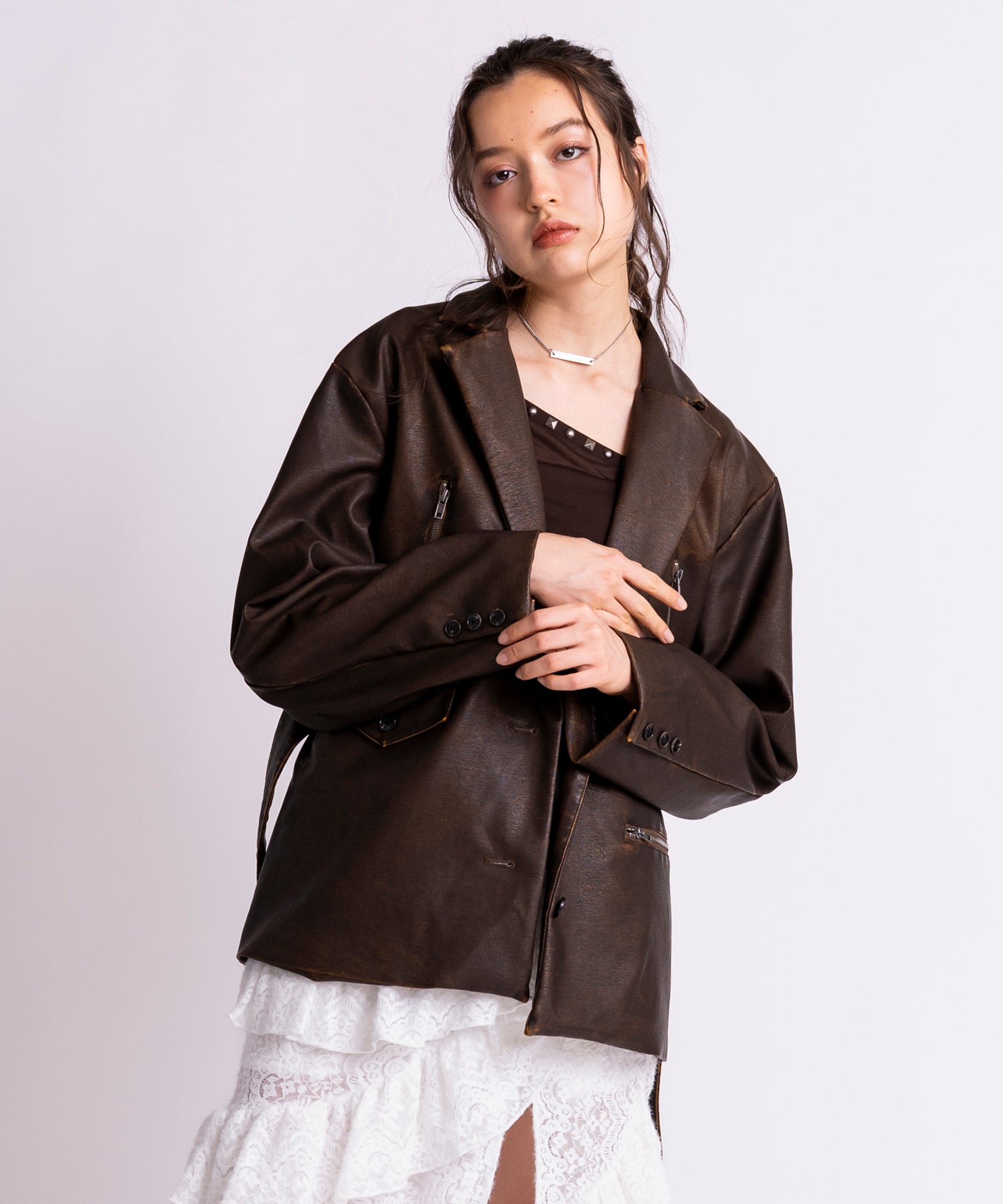 ピグメントフェイクレザーテーラードジャケット｜ACLENT（アクレント）