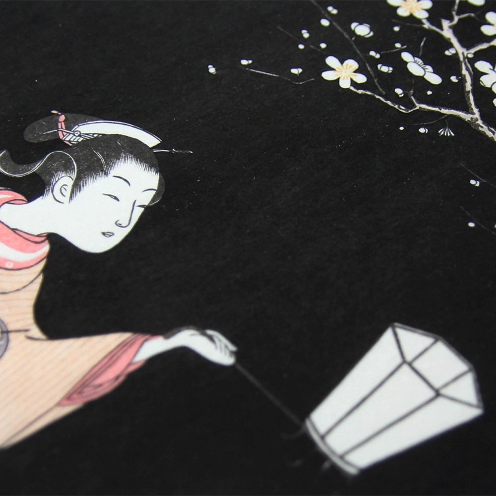 初春の彩り 梅と桃の花咲く浮世絵