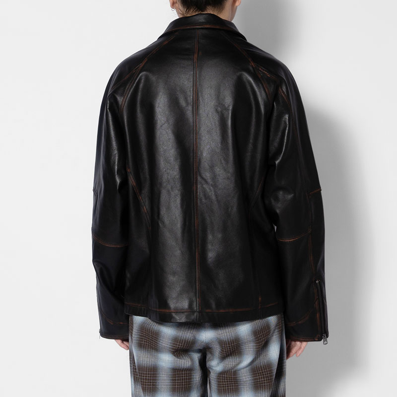 D POCKET AGING LEATHER JACKET -BLACK- | IN ONLINE STORE