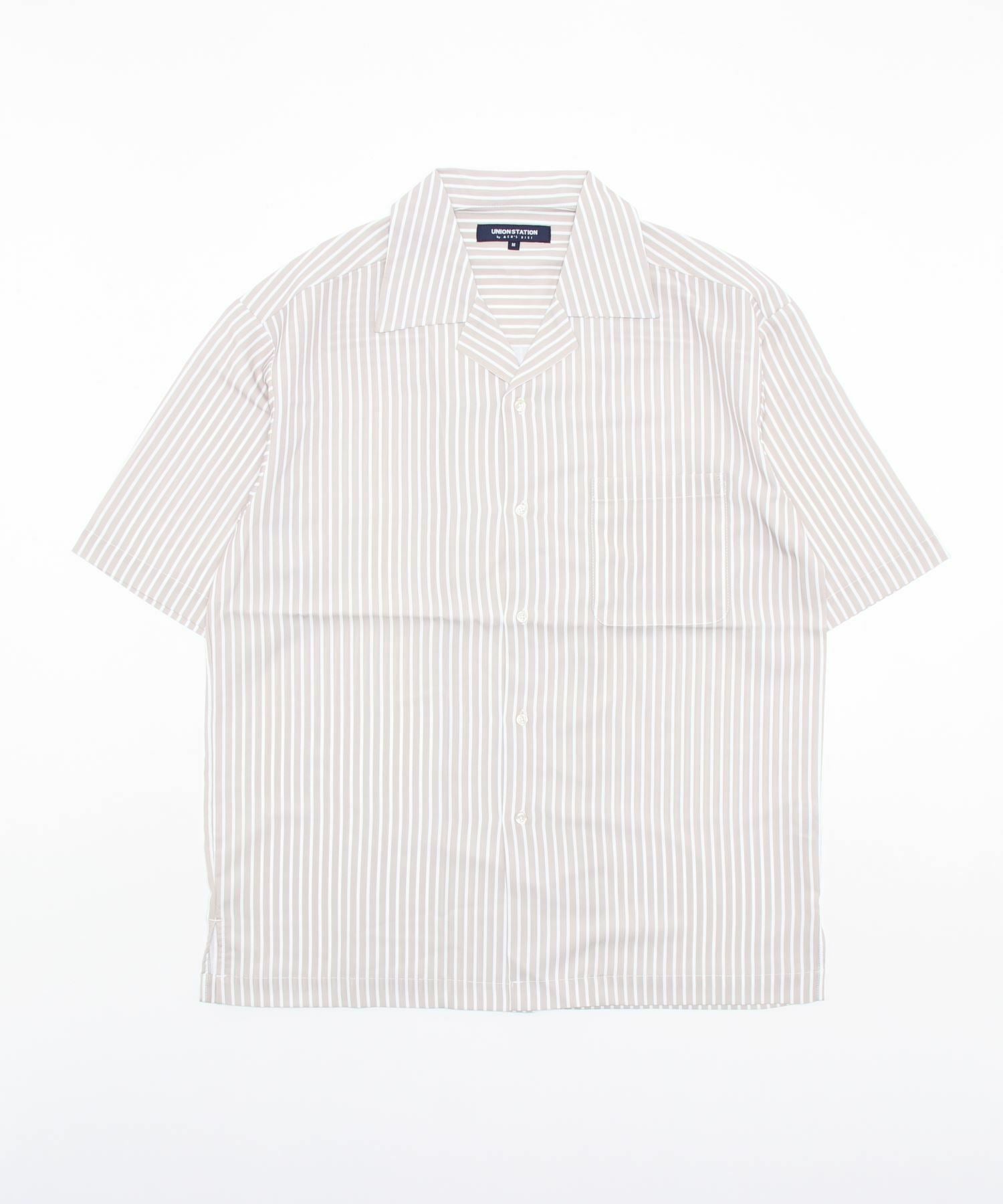 ストライプ柄総柄プリントオープンカラー半袖シャツ｜メンズ