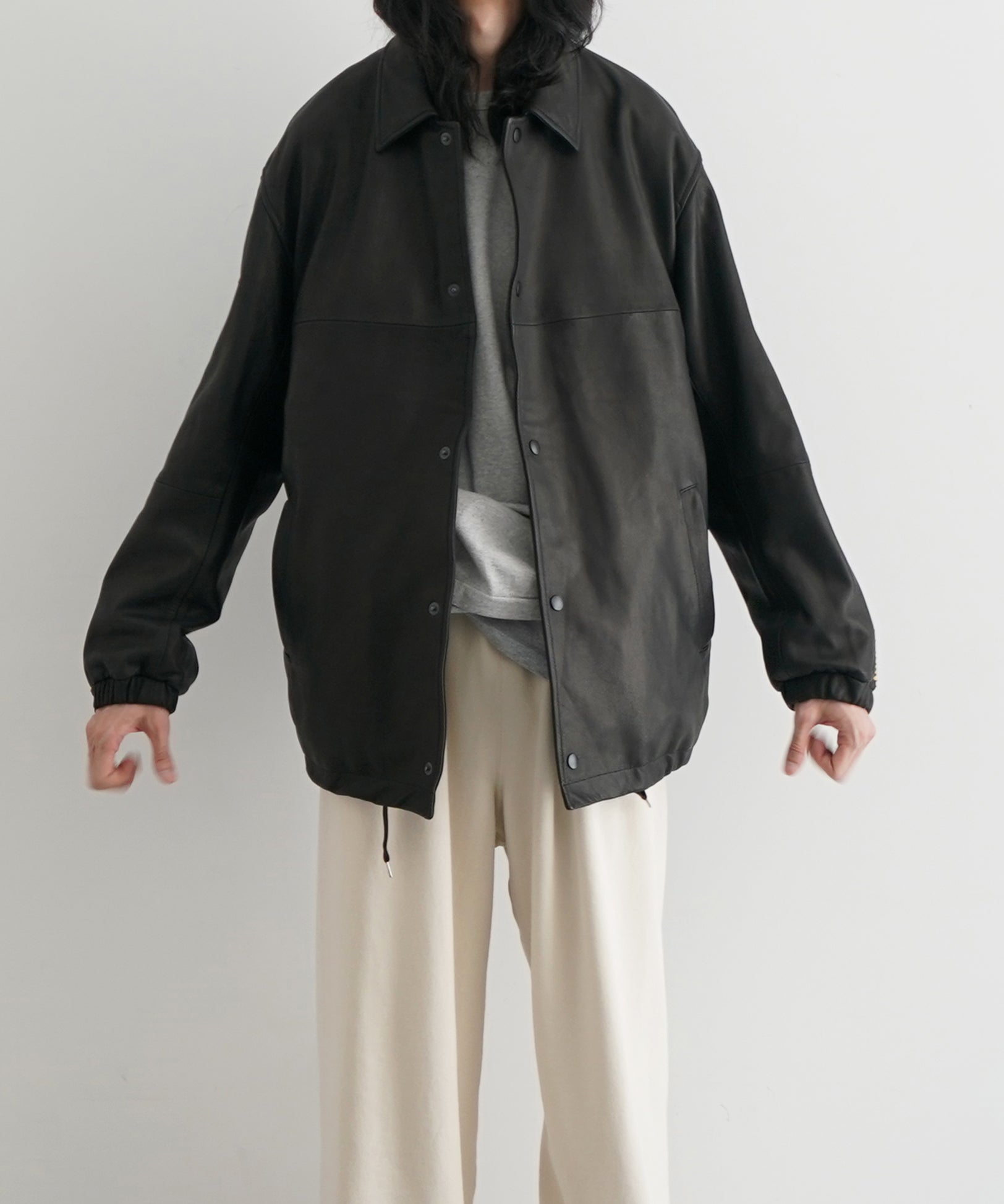 WHOWHAT 【フーワット】Leather shark coach jacket 