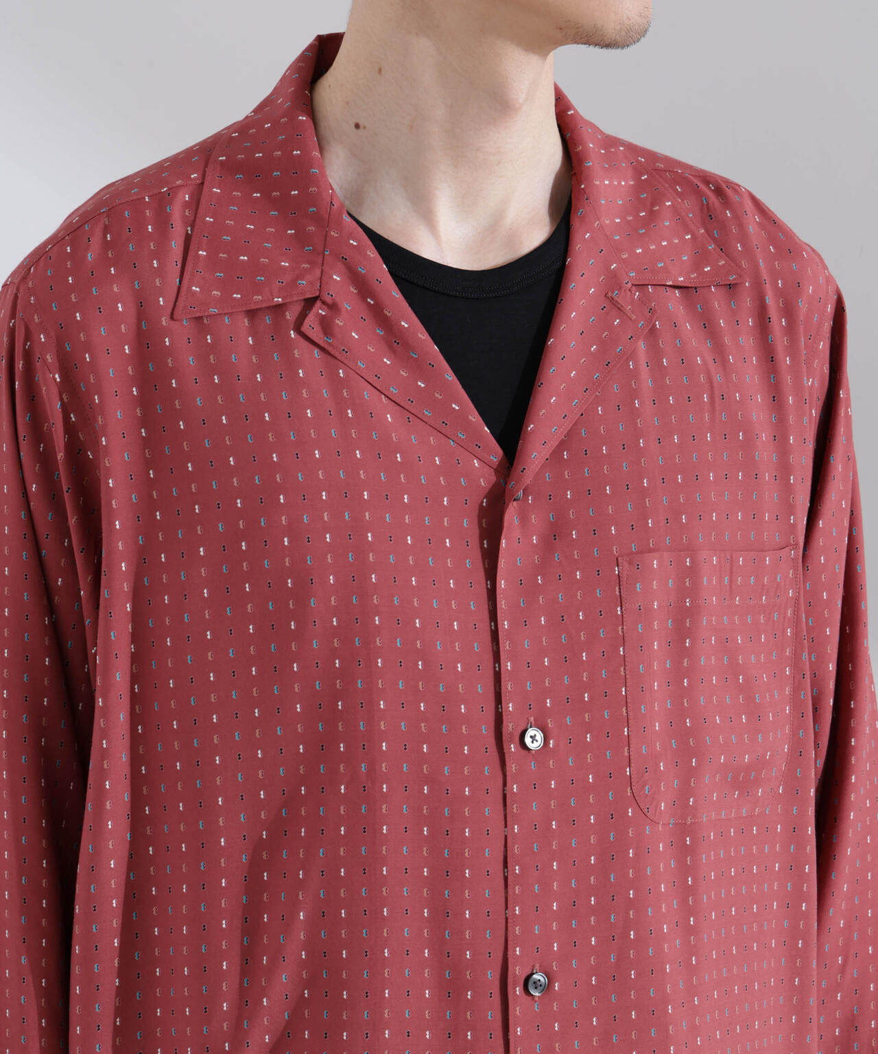 小紋オープンカラーシャツ 長袖