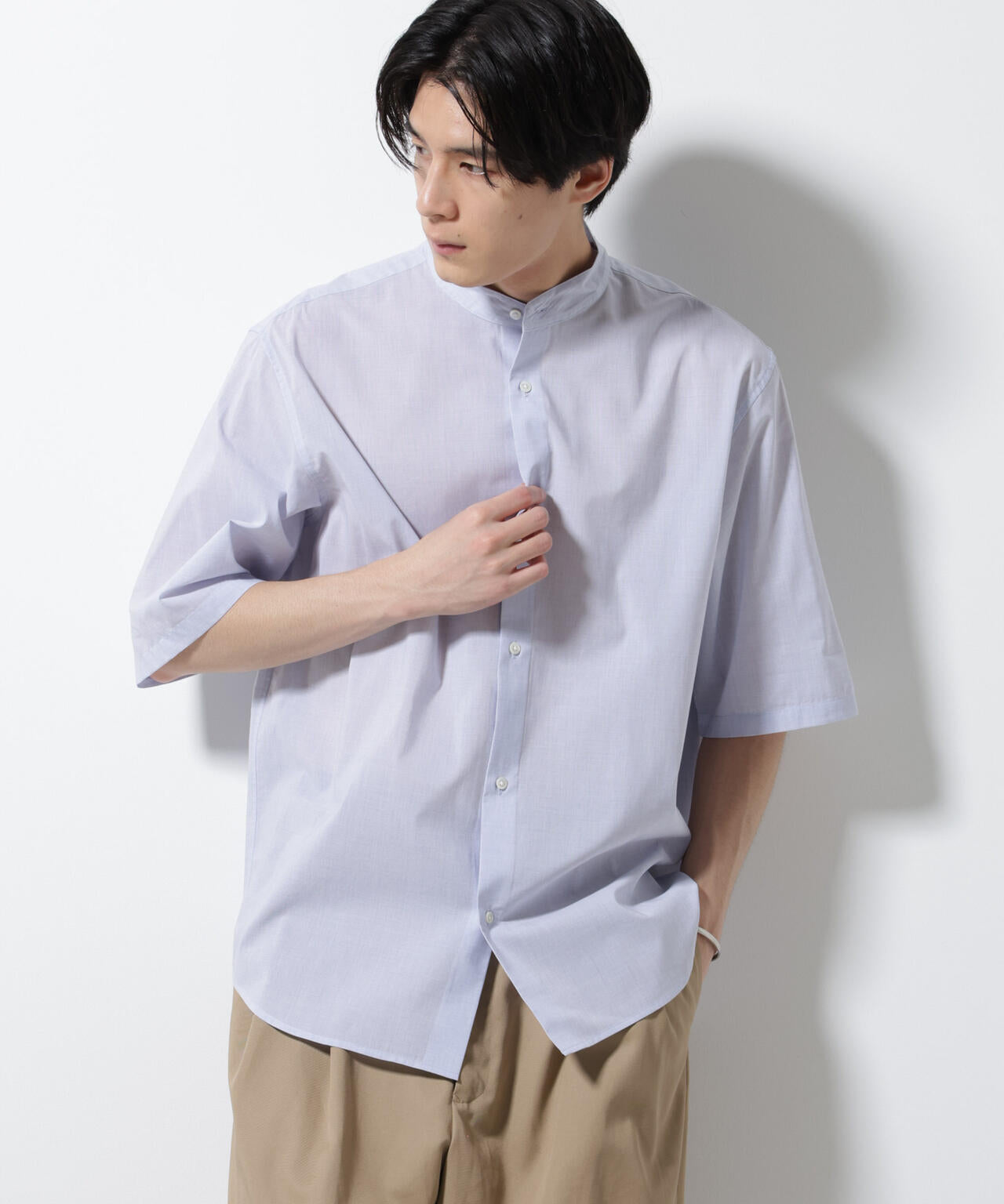 TEXBRID(R) バンドカラー シャツ 半袖