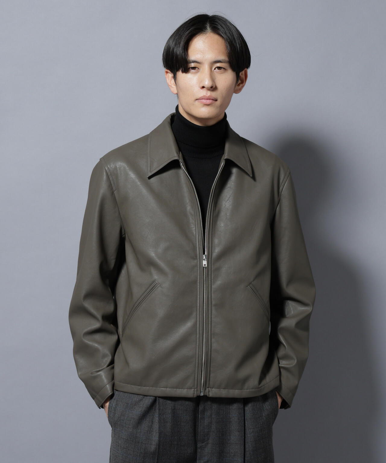 ヴィンテージライクフェイクレザー スポーツジャケット
