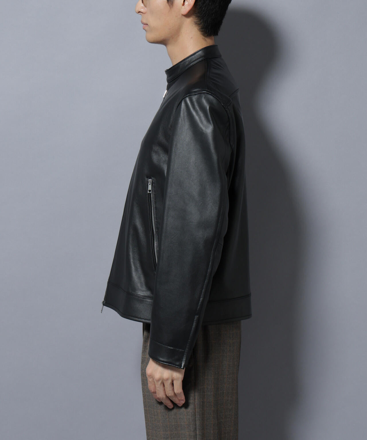 ラムナッパレザーバンドカラーライダースジャケット