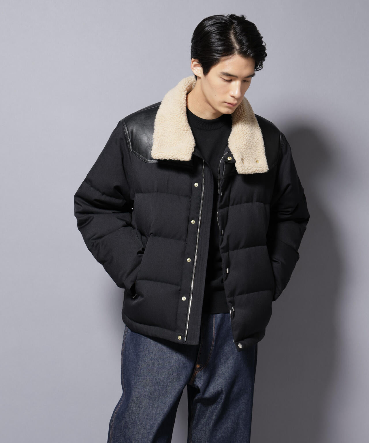 西川ダウン(R)」ボアカラーサージショートダウン