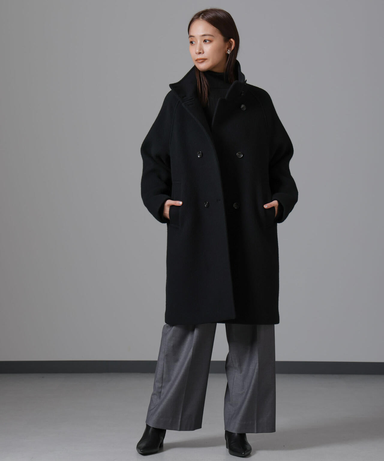 PECOLAMB ウール カシミヤ スタンドカラー コート