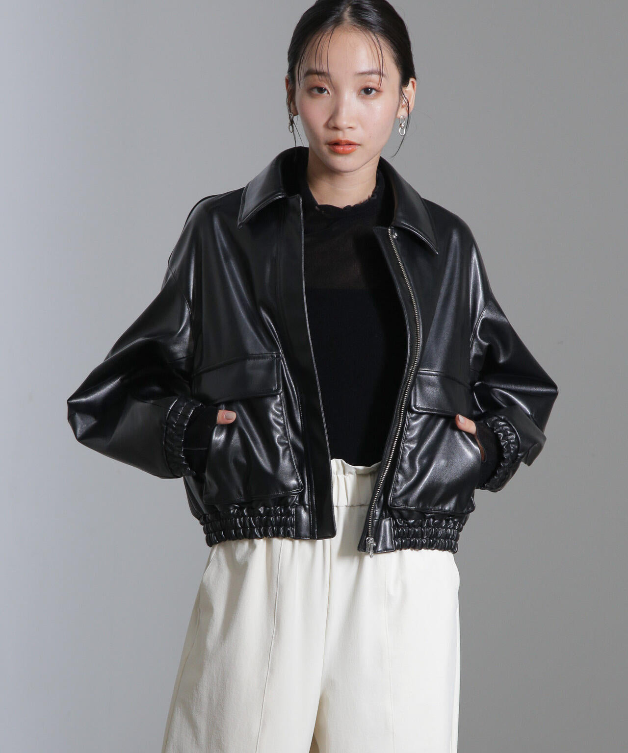 フェイクレザー ショートブルゾン ( セットアップ 可)