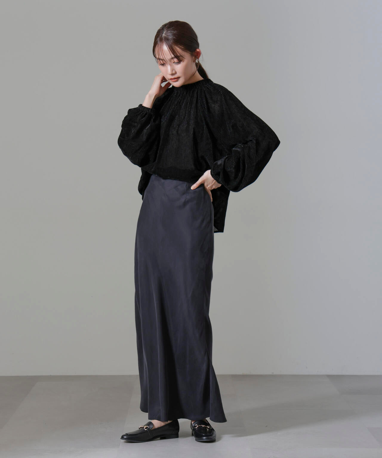 ストライプ ベロア 前後 2WAY ブラウス