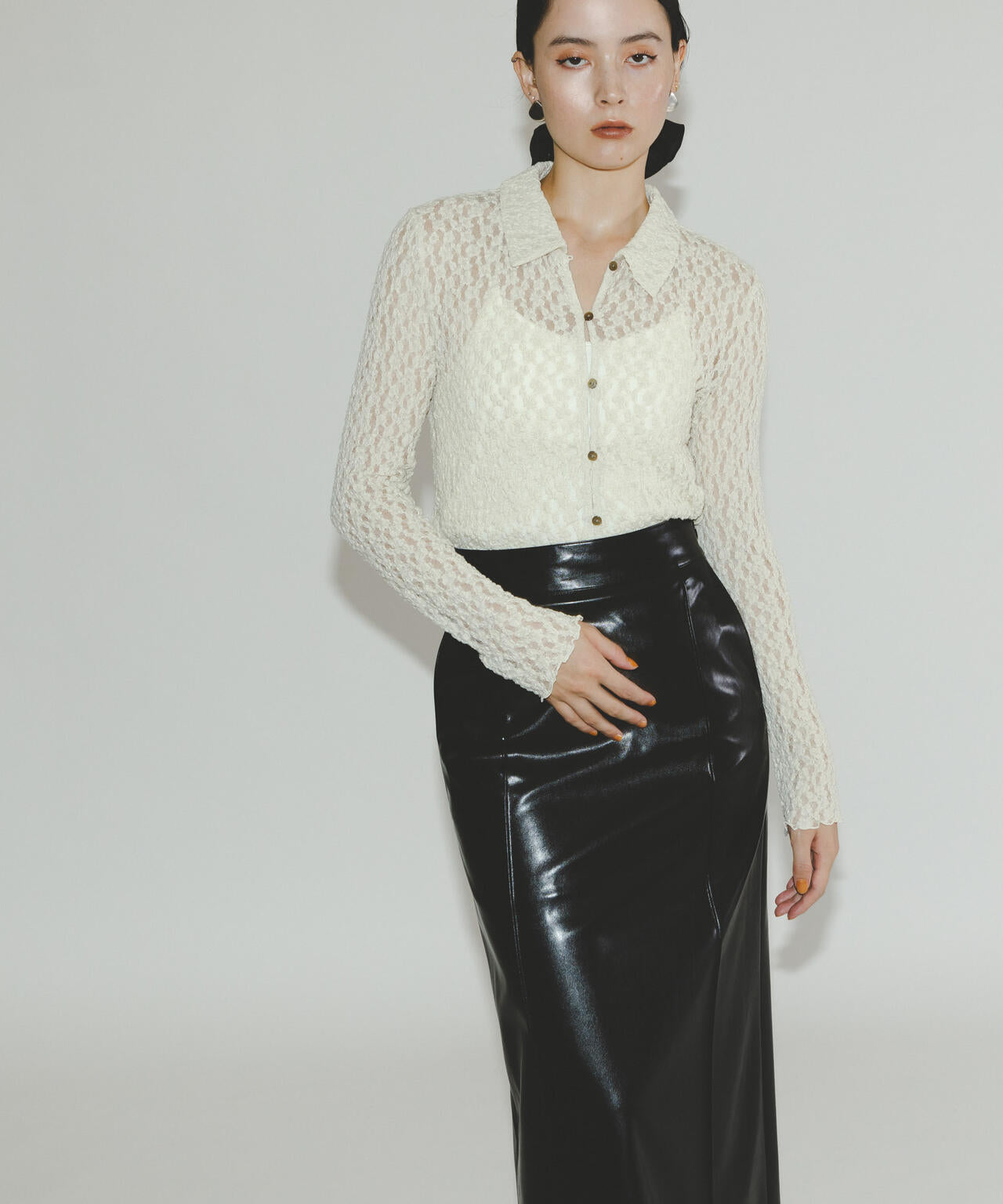 フェイク レザー ピンタック スカート ( セットアップ 可)