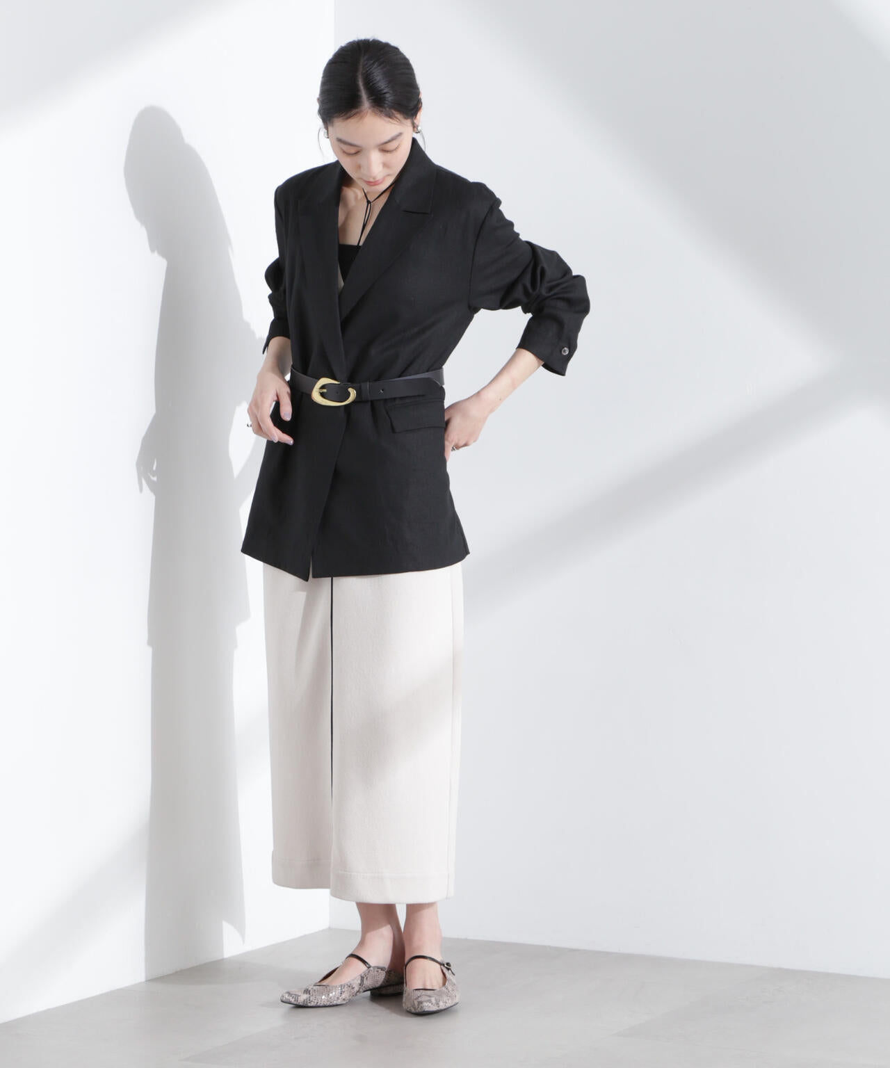 リネン混 ボタンレス ジャケット ( セットアップ 可)