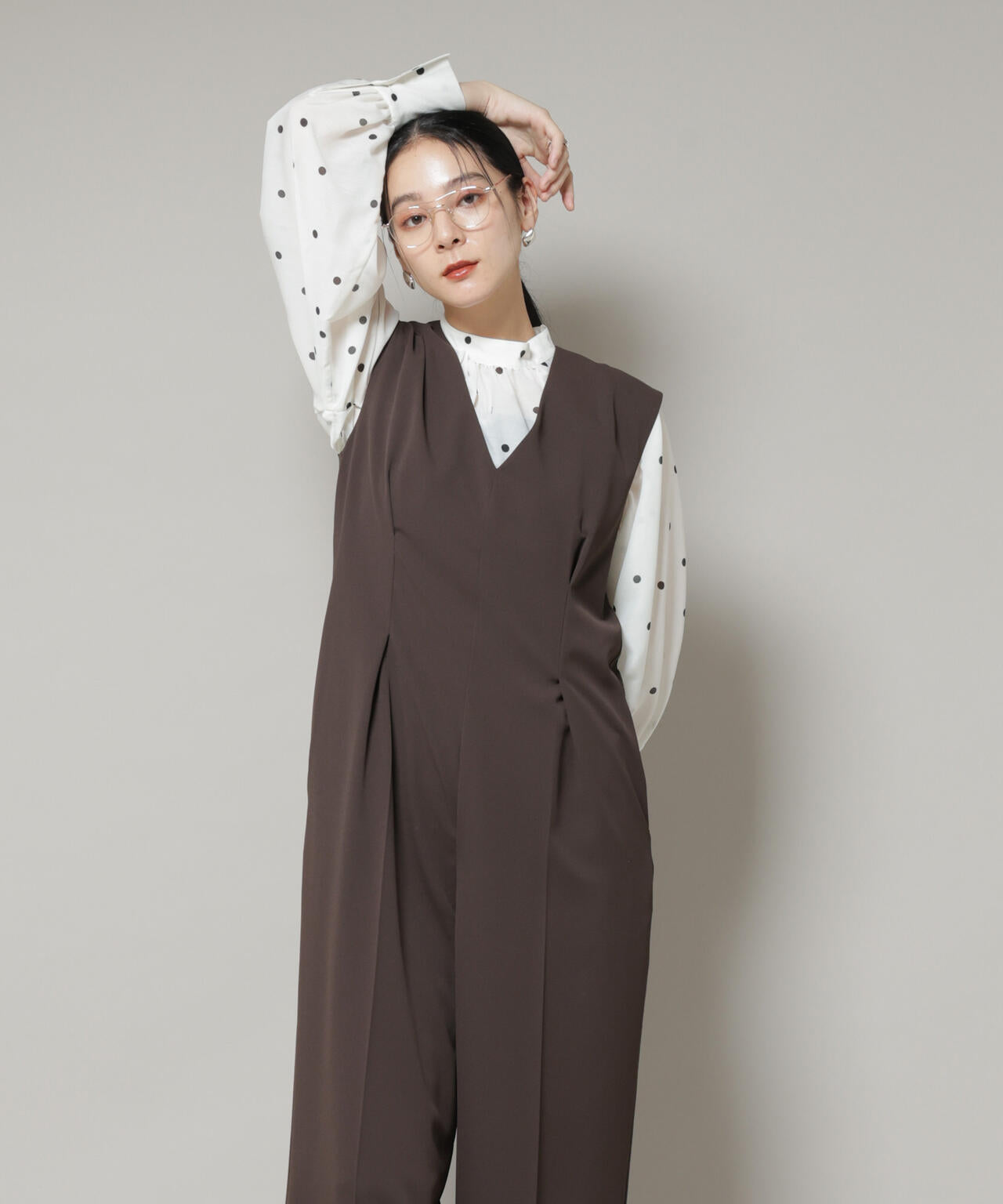 Vネック オールインワン