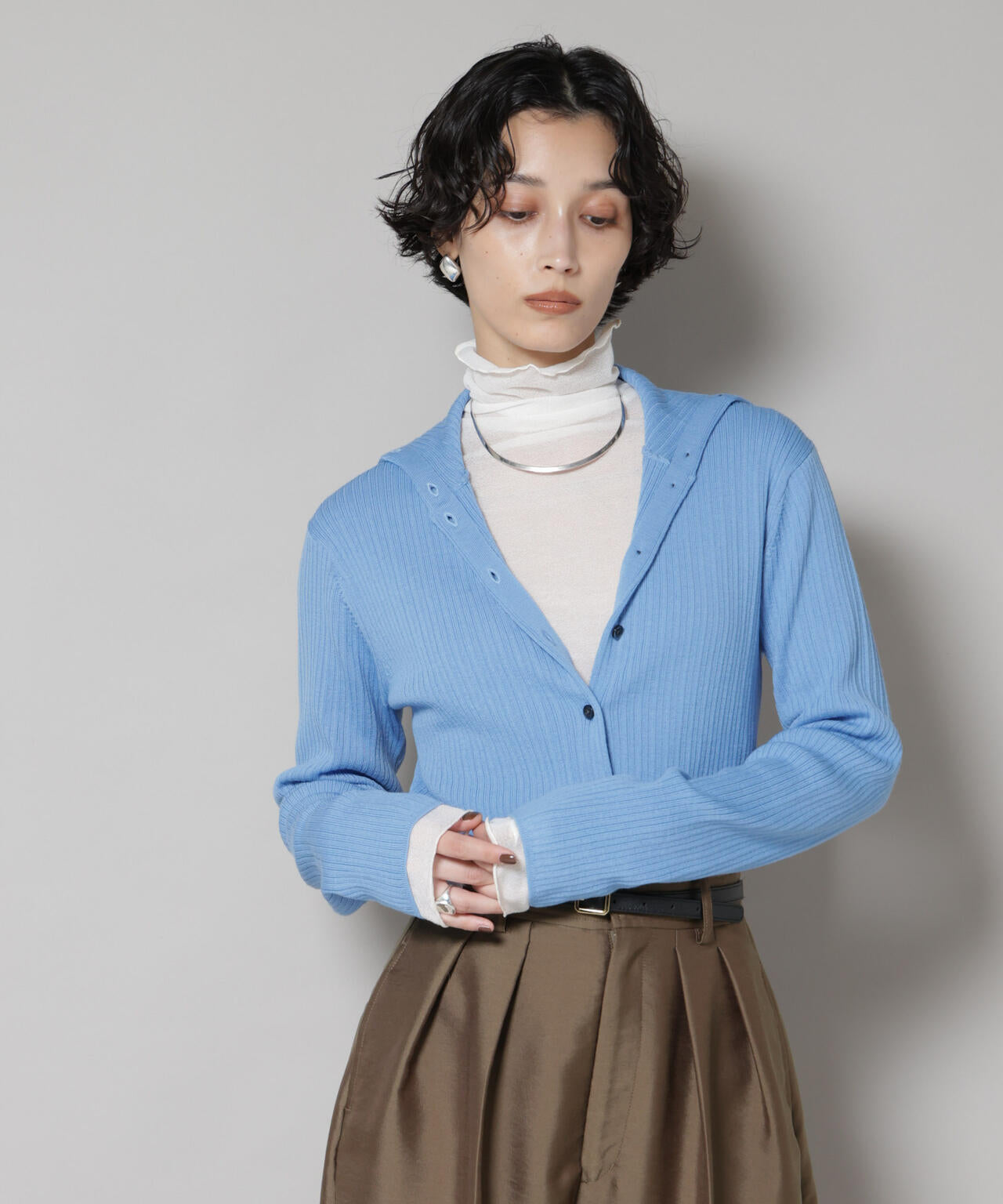 毛玉レス ニット 3way リブ タートル トップス