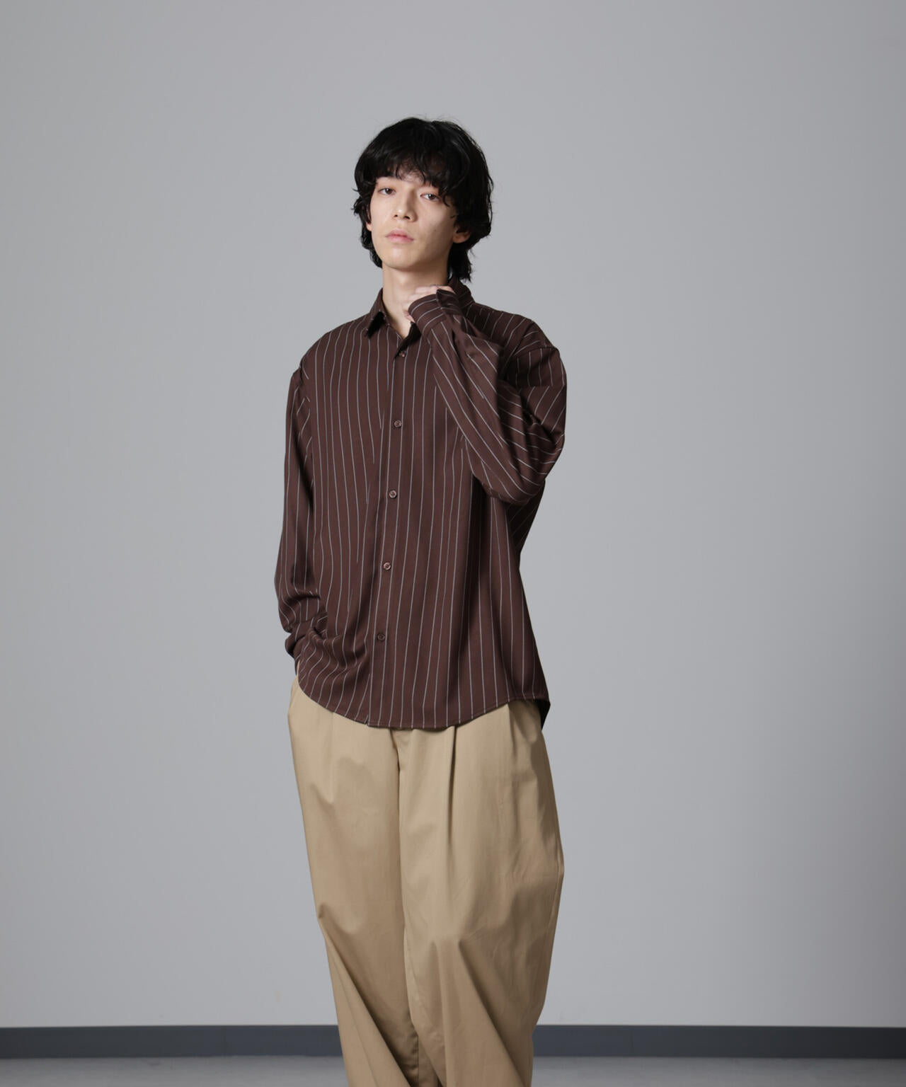 微起毛 ストライプ シャツ 長袖