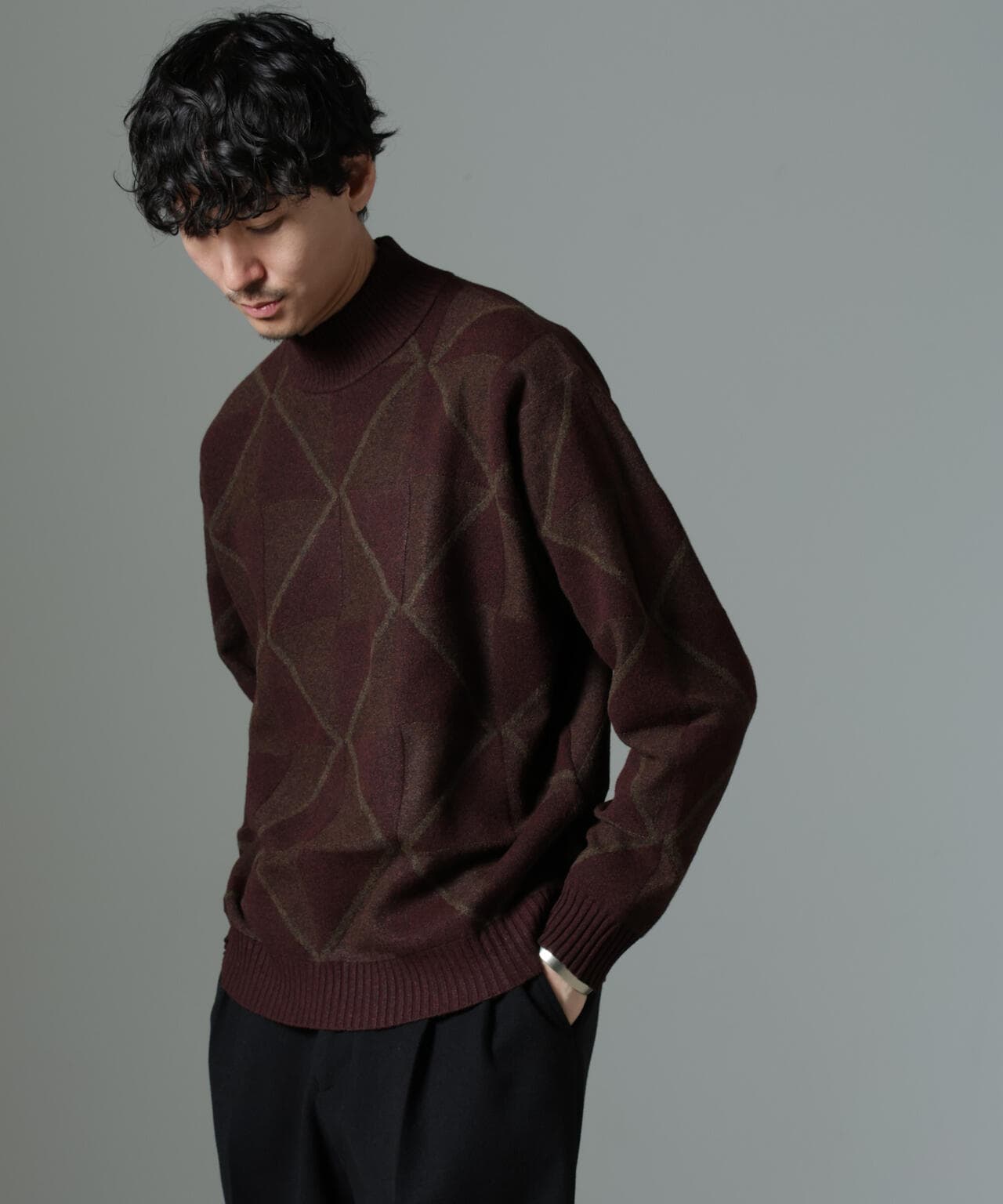 WEB限定 / ダイヤ柄 ハイネック ニット