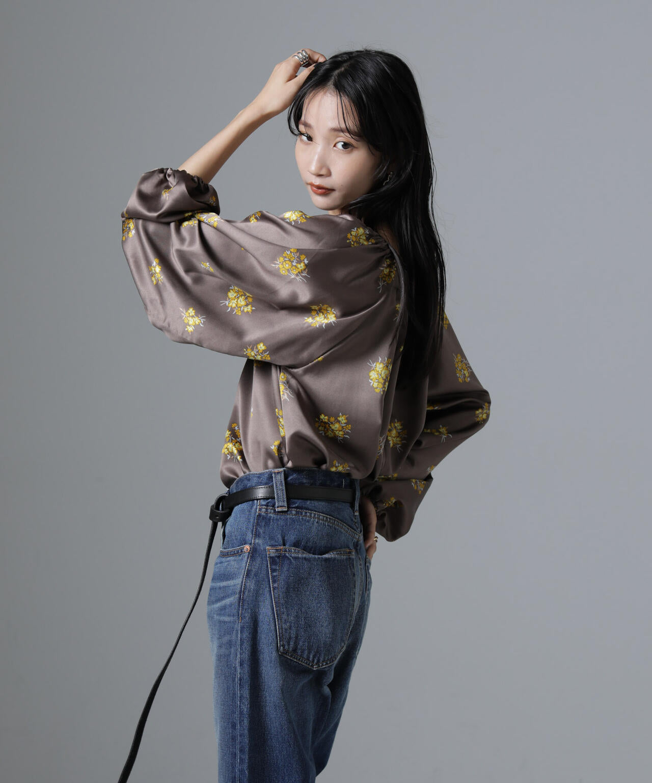 オフショル 2WAY フラワープリント ブラウス