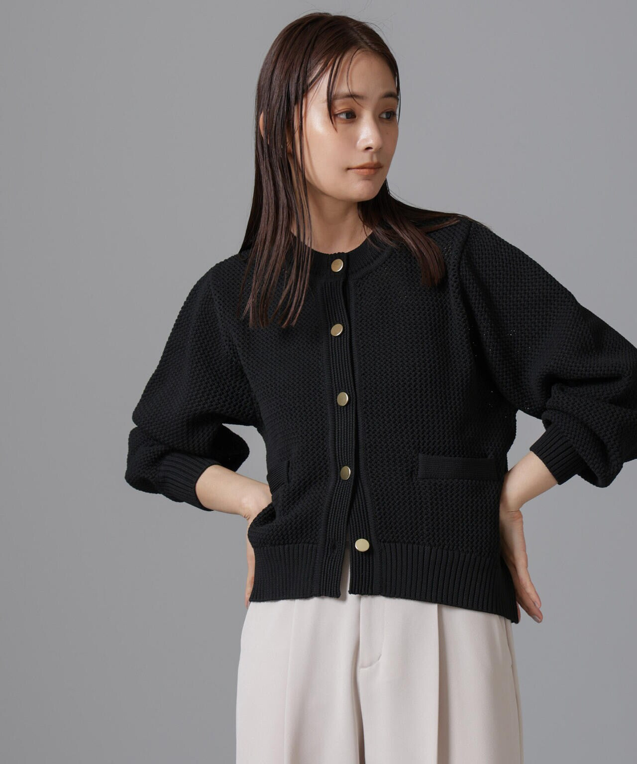 洗濯機 洗い可 軽量 ツイード調 ニット カーディガン