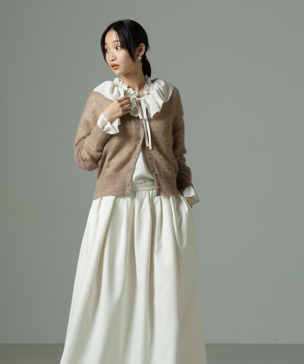 モヘヤ混 クルーネック ニット カーディガン ( セットアップ 可 )