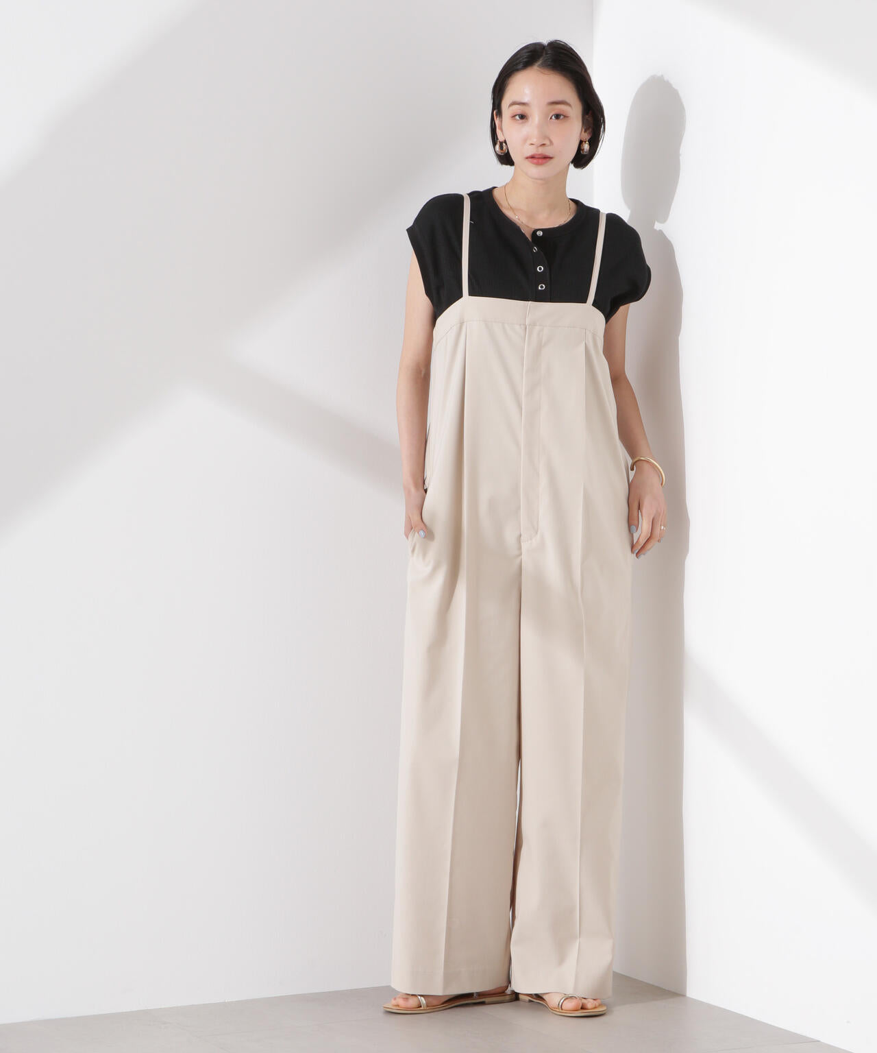 ワッフル ヘンリー ノースリーブ トップス