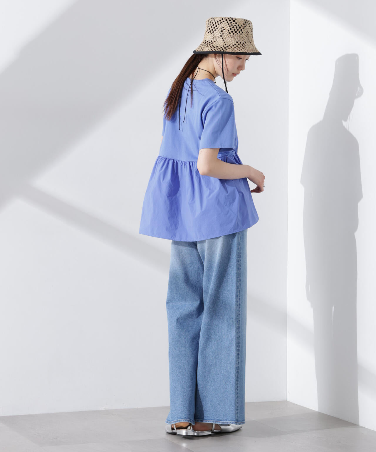 布帛 コンビ ギャザー 切替 カット トップス