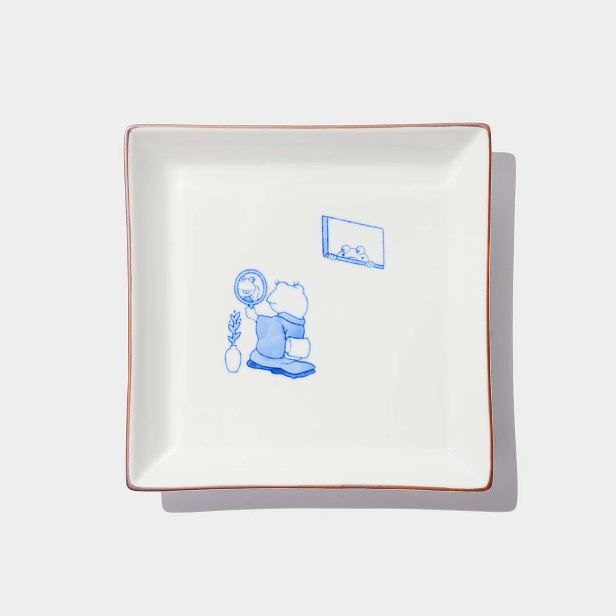 伝統と遊び心 石川県の伝統工芸・九谷焼の7寸角皿 18.3cm - のぞき込む