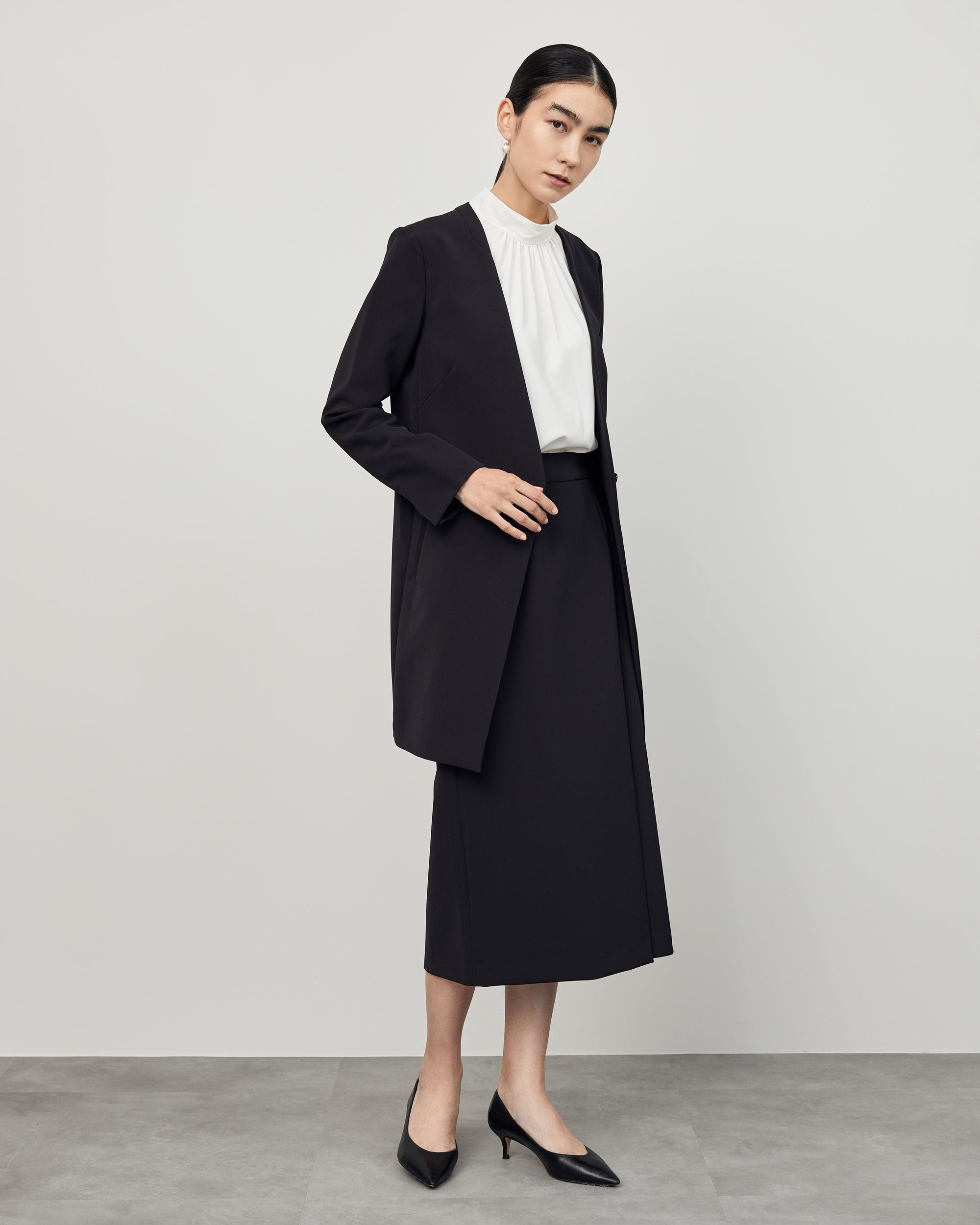 ストレッチファインロングノーカラージャケット - SOÉJU online store