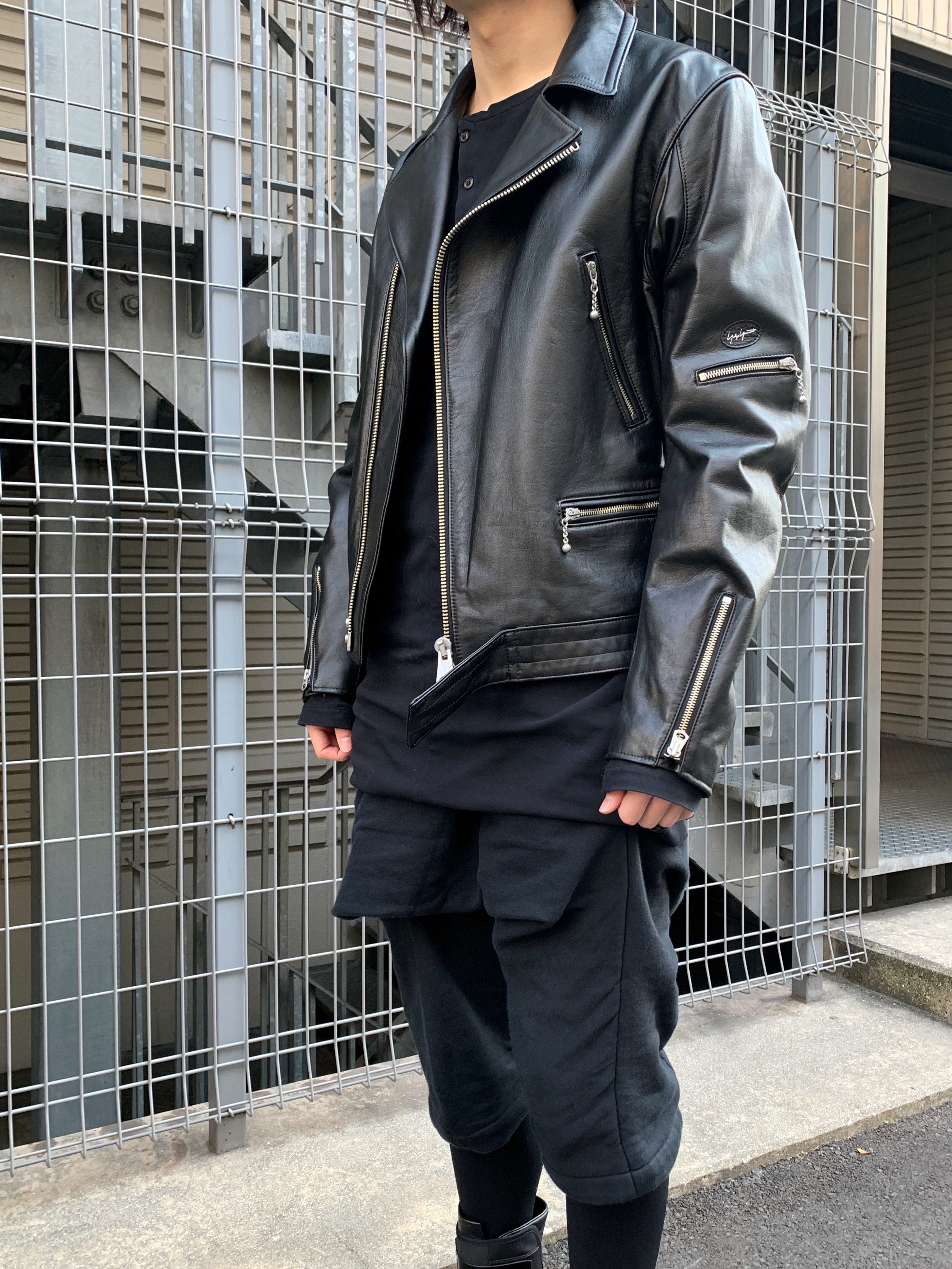 YOHJI YAMAMOTO 18AW 袖下マチ付き レザーライダースジャケット