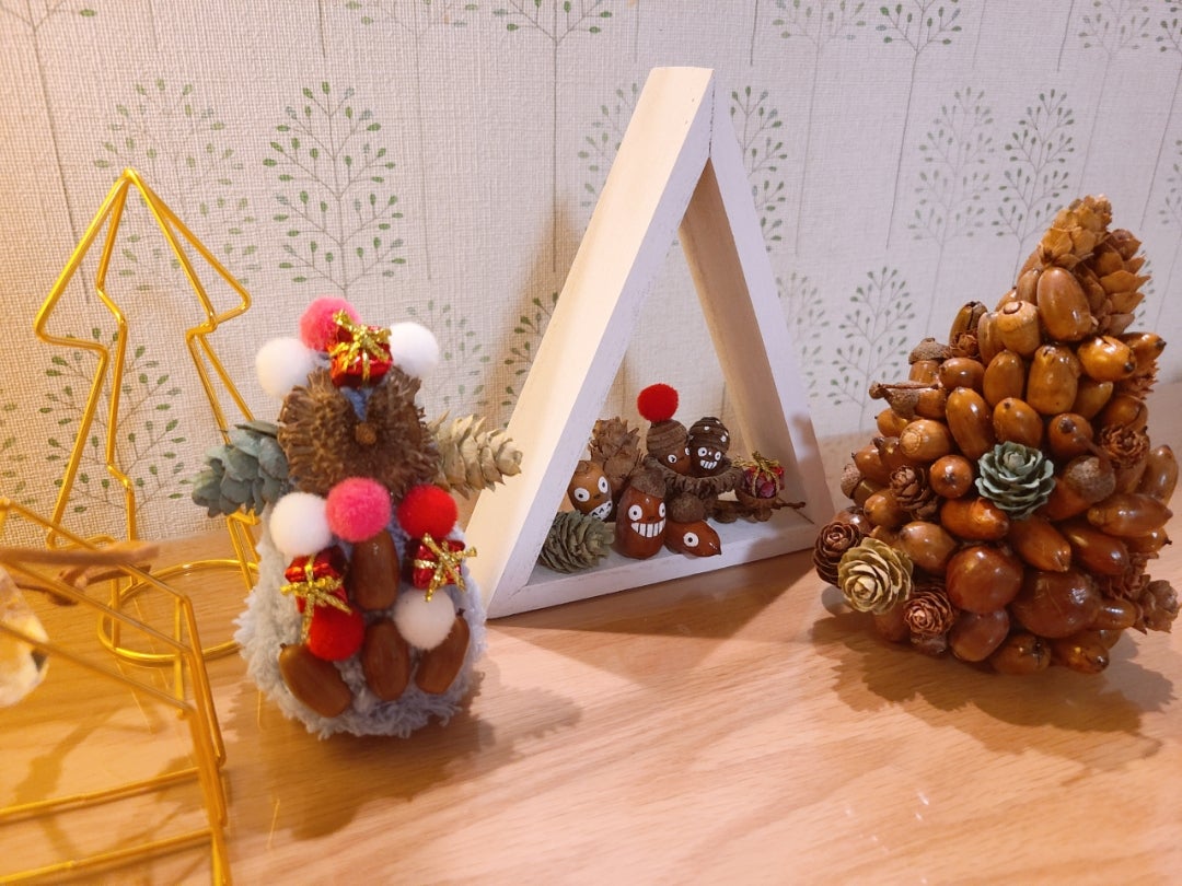 どんぐりアート♡猫帽子 紅葉狩りBIGオブジェ♡ どんぐりアート♡猫