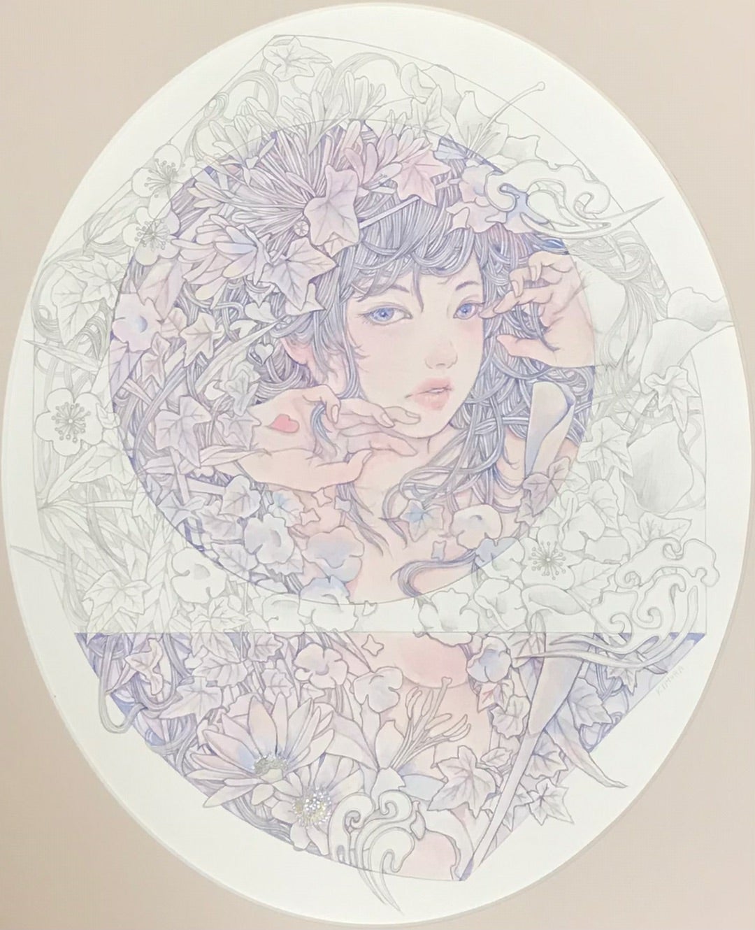 ☆木村智博「幸運」木製パネル アクリルガッシュ 色鉛筆 鉛筆 額付き