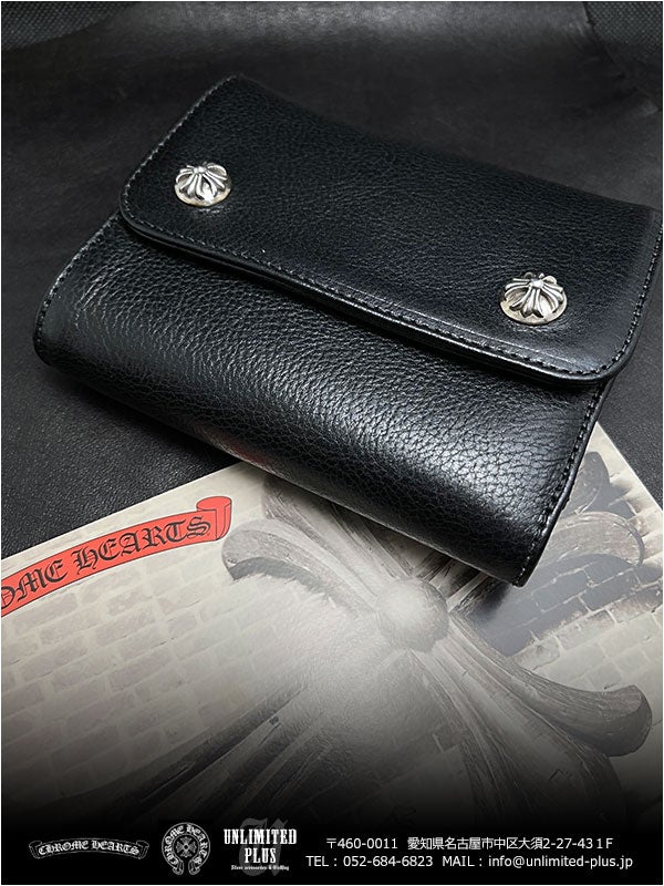 入荷！クロムハーツ 財布 ウェーブ ミニ ブラック ヘビー レザー！残り