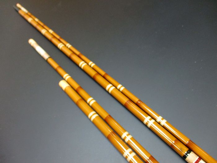 NEW光竹カーボン白紗綾笛巻 長竿用二本物竿掛一本半玉の柄セット