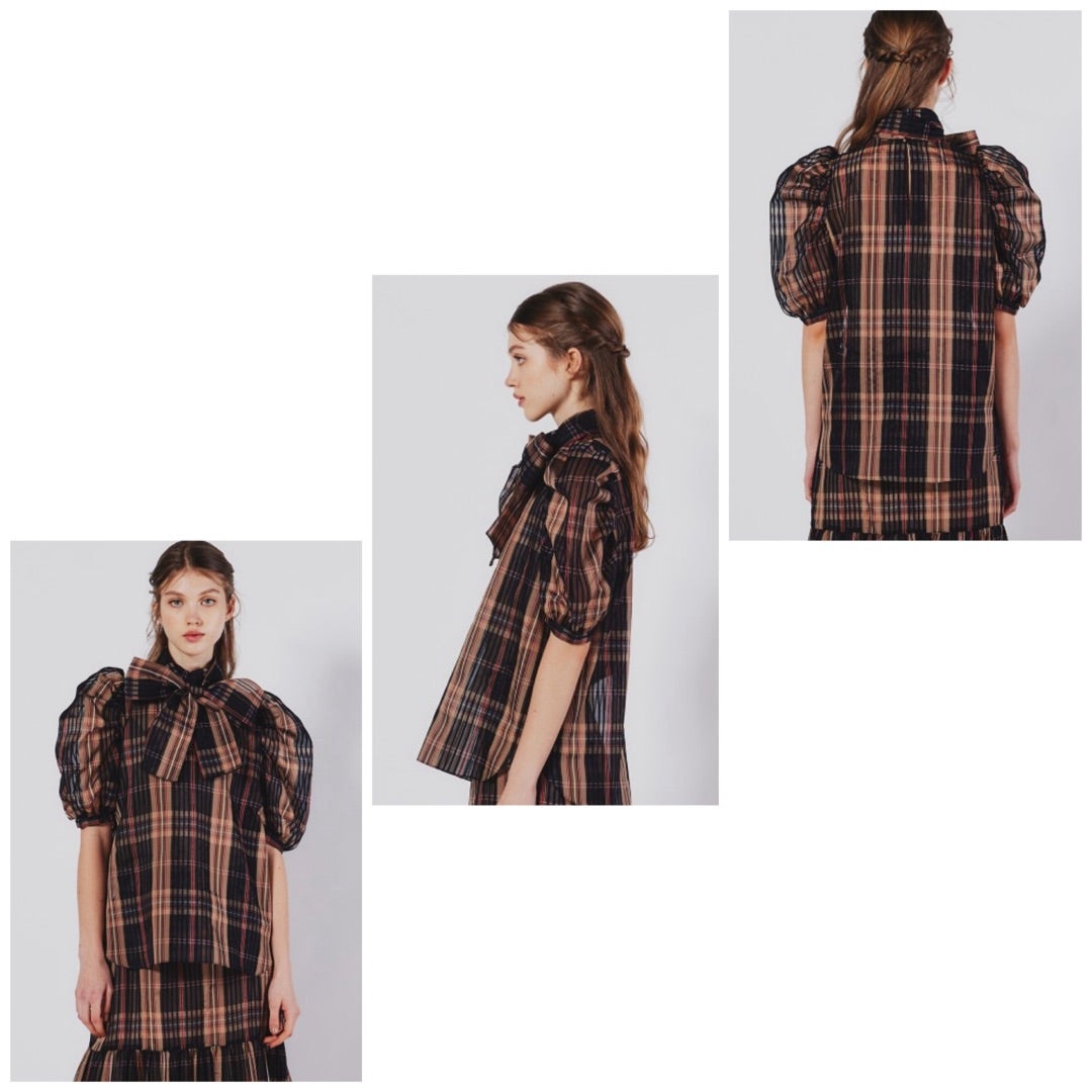 24 AW NEW ARRIVAL Sov. シルクオーガンジーチェックブラウス | select
