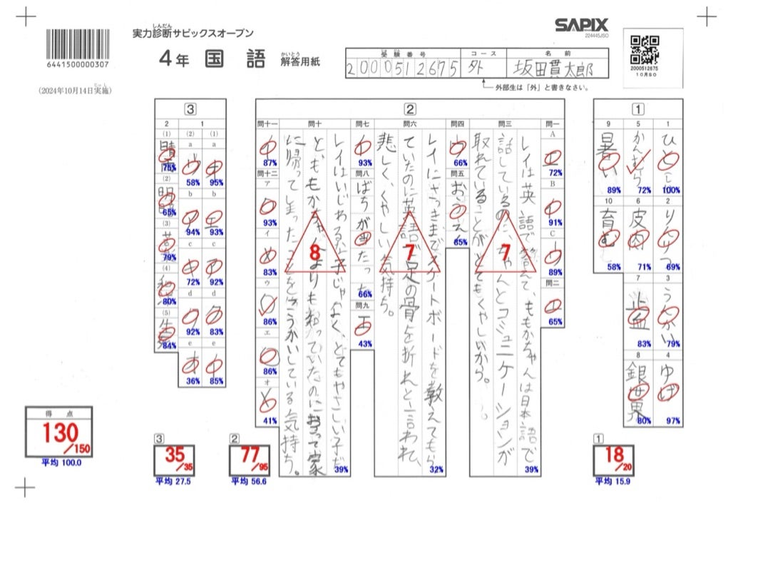 中学受験】SAPIX小4 塾無しで国語偏差値65.4 サピックスオープン入塾