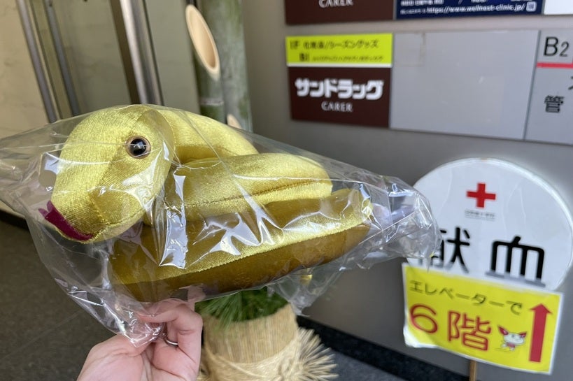 献血でへびのぬいぐるみ貰った | mioの育児記録～現在ヘルメット治療中～