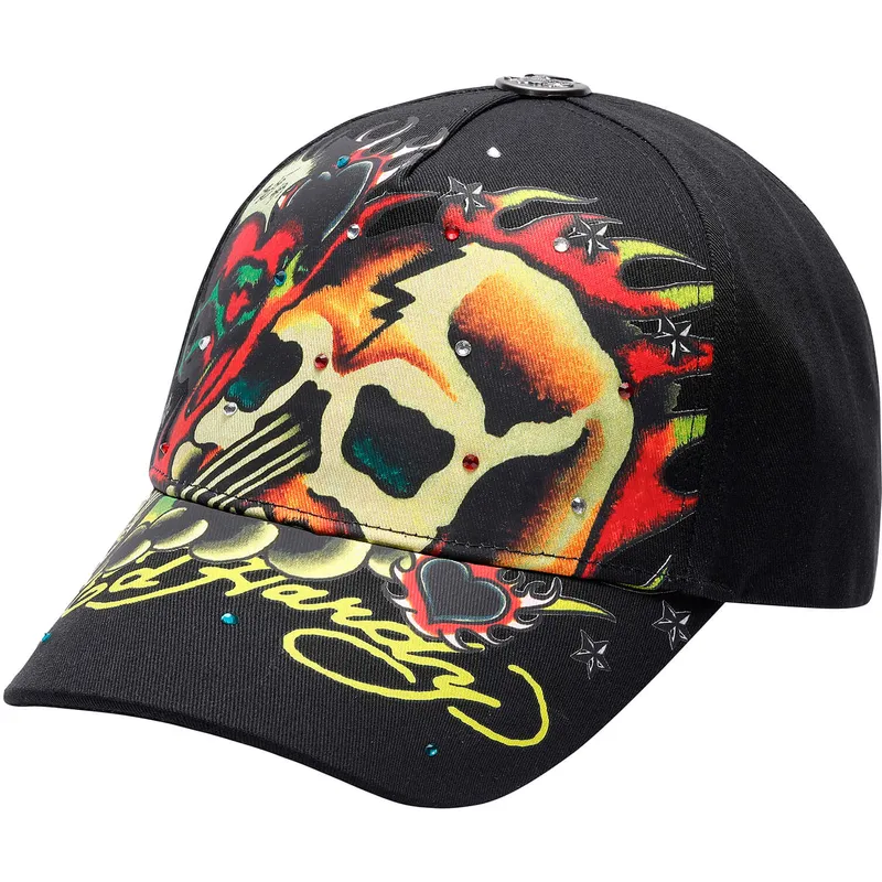 Ed Hardy Curved Brim Skull Chopper Black Adjustable Cap