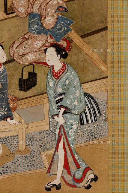 肉筆浮世絵桜花美人図(部分)[20076000373]の写真・イラスト素材